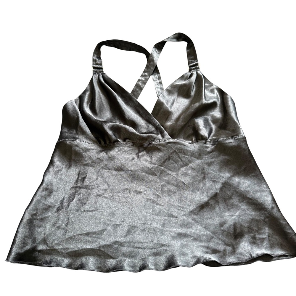 Alfani Intimates‎ Camisole Women Size M Black Excellent Satin Criss-Cross Back